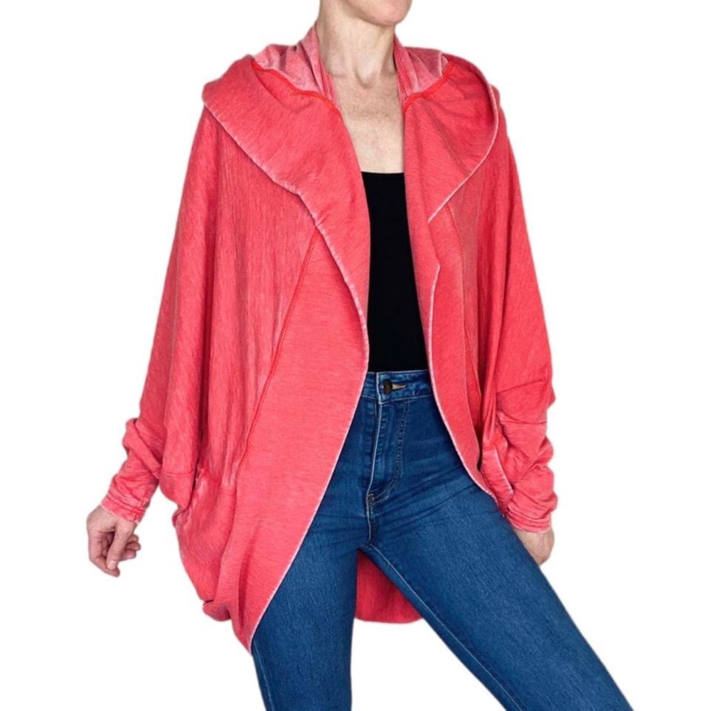 Evy’s Tree Coral Oversized Hooded Casual Open Cardigan